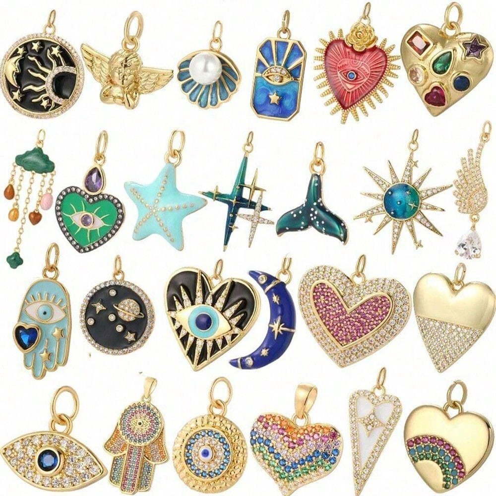 Moon Star Earrings - จี้รูปหัวใจเคลือบเซอร์คอนทองแดง 1 ชิ้น อุปกรณ์ทำเครื่องประดับ DIY สร้อยคอ