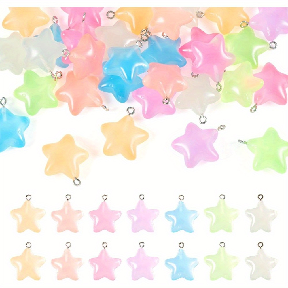 Moon Star Earrings - 6/24/40pcs สีผสม Luminous เรซิ่นจี้สําหรับ DIY สร้อยข้อมือ,สร้อยคอ,ต่างหู,พวงกุญแจ,กระเป๋าเป้สะพายหลังโซ่,จี้