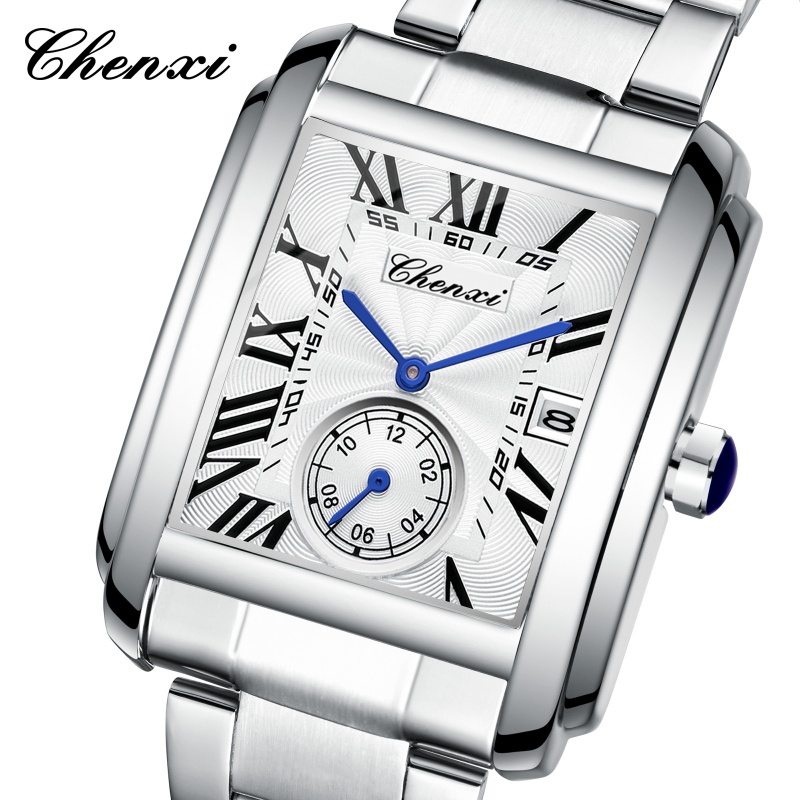 Cartier Watch Santos - CHENXI 8216 นาฬิกาควอตซ์แฟชั่นธุรกิจที่เรียบง่ายเรียบง่ายสีเงินสายสแตนเลสนาฬิกาข้อมือสำหรับชายเรลógios masculino
