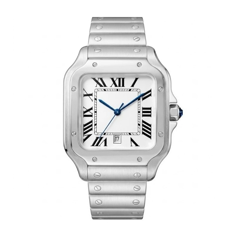 Cartier Watch Santos - ใหม่หรูหราผู้ชาย'นาฬิกาควอทซ์สไตล์คลาสสิกย้อนยุคนาฬิกาผู้หญิงตัวเลขโรมันแสดงวันที่สแตนเลสสตีลการเคลื่อนไหวแบบญี่ปุ่น