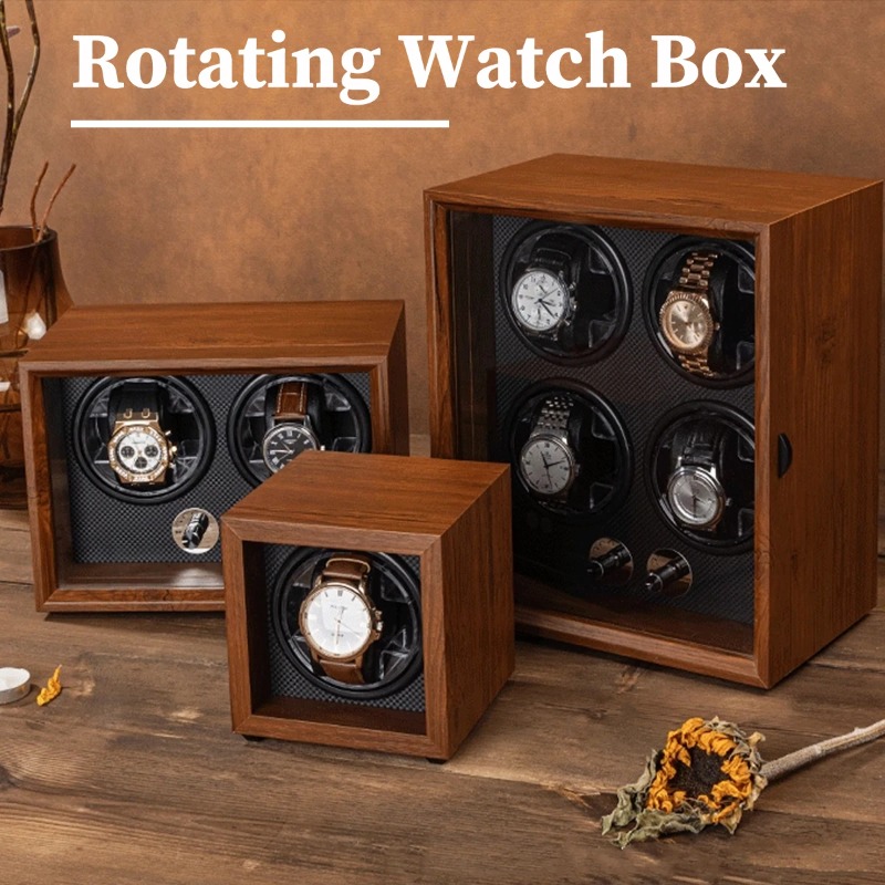 Jewelry And Watches Stores - กล่องหมุนนาฬิกาอัตโนมัติแบบ USB สำหรับนาฬิกา 4/2/1 เรือน กล่องไม้พร้อมมอเตอร์ทรงพลัง
