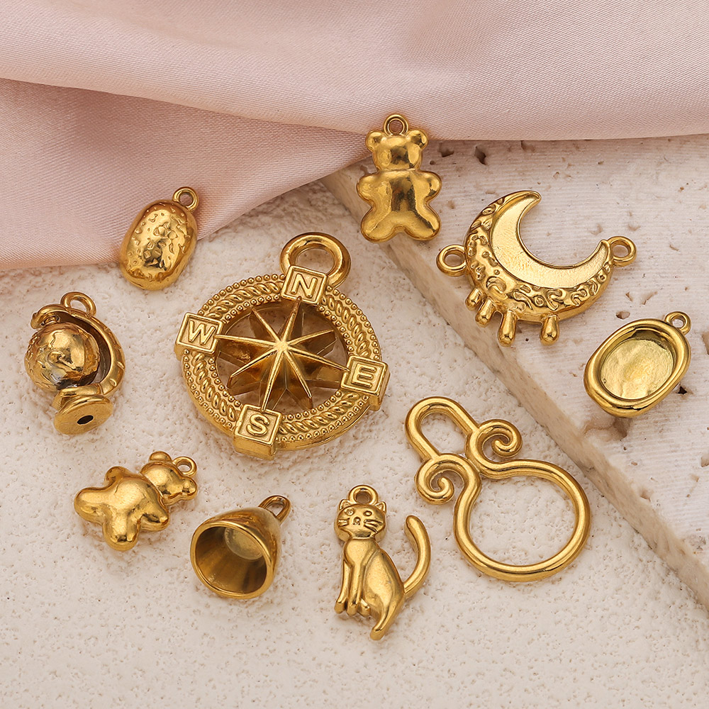 Moon Star Earrings - จี้รูปกระดิ่งลูกโลกสแตนเลสชุบทอง 5 ชิ้น สำหรับทำสร้อยคอ สร้อยข้อมือ ต่างหู