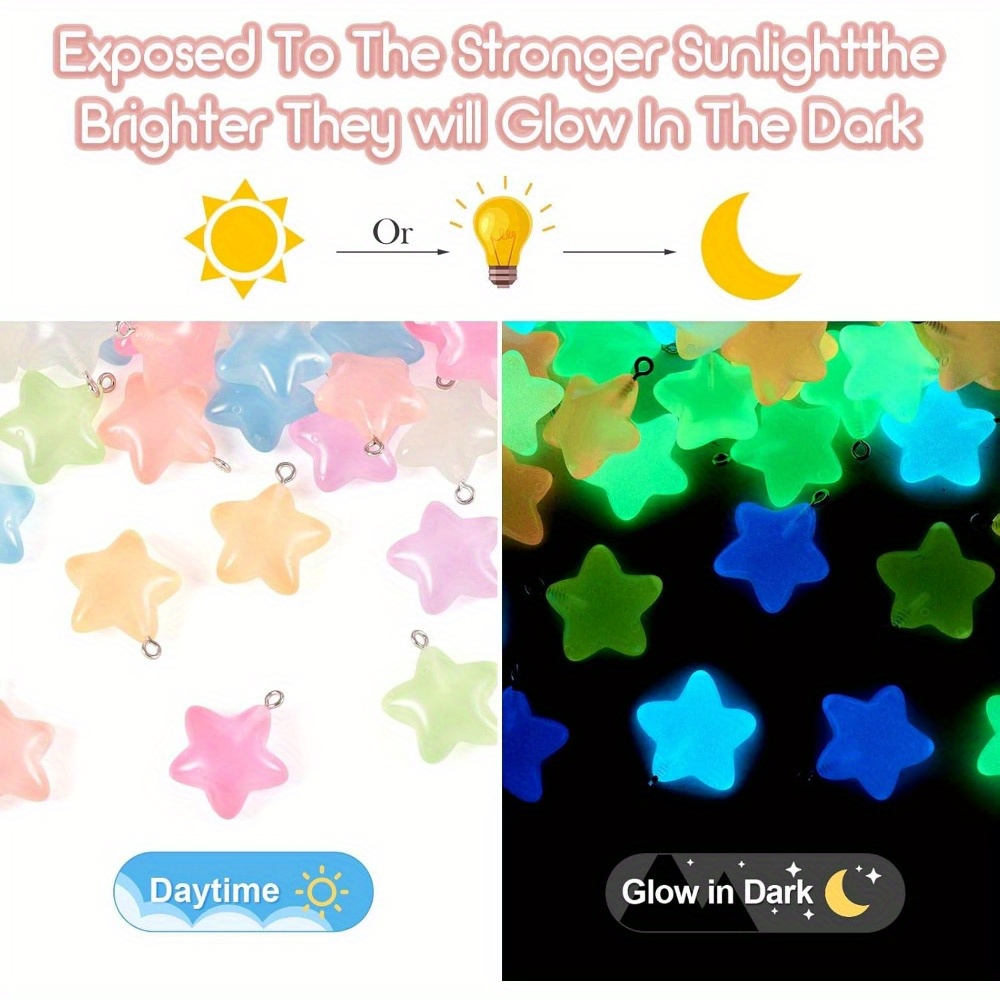 Moon Star Earrings - จี้เรซิ่นรูปดาวเรืองแสงหลากสี 6/24/40 ชิ้น สำหรับทำสร้อยข้อมือ สร้อยคอ ต่างหู