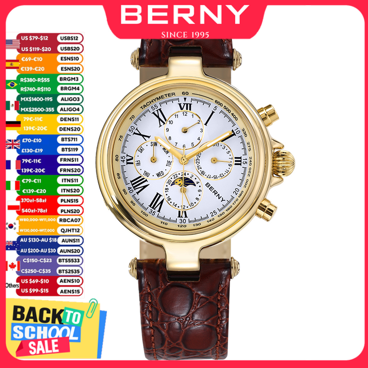 Seiko Watch Presage - BERNY นาฬิกาข้อมือผู้ชายอัตโนมัติสไตล์เรโทร ระบบแสดงข้างขึ้นข้างแรม เรืองแสง รุ่น ST1652
