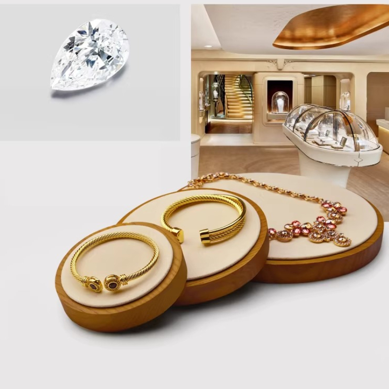 Jewelry And Watches Stores - ถาดโชว์เครื่องประดับไม้เนื้อแข็งสำหรับนาฬิกา แหวน วงกลมบุผ้ากำมะหยี่ ใช้เป็นอุปกรณ์ประกอบฉากถ่ายภาพ สำหรับร้านค้าและตู้โชว์บนโต๊ะ