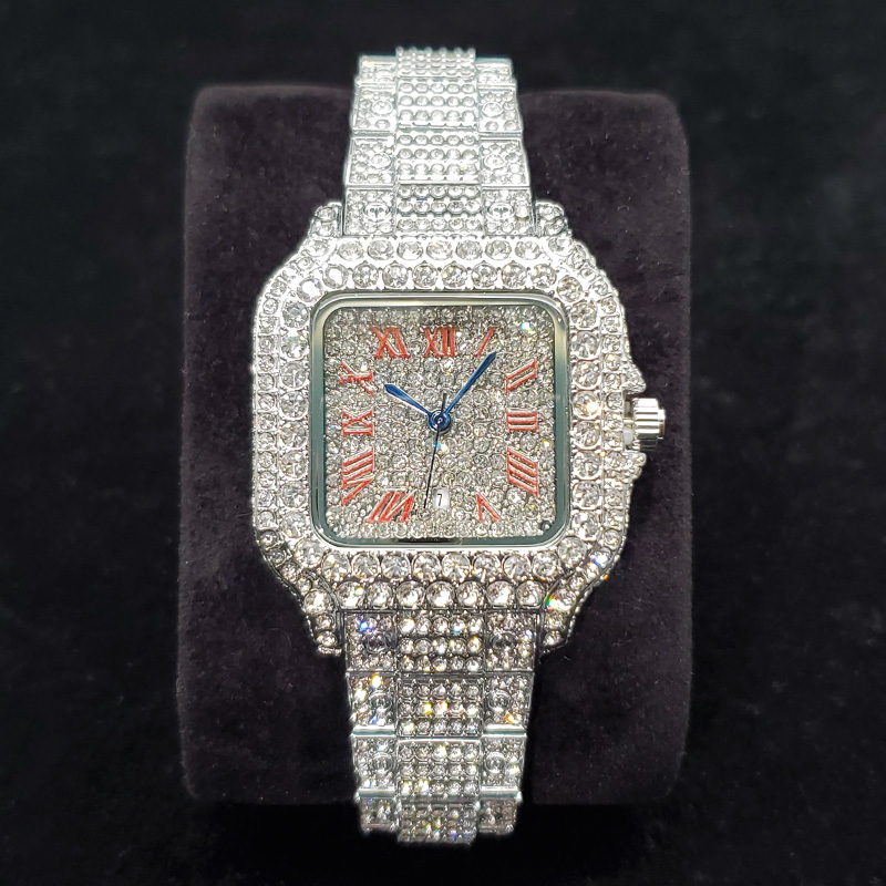 High Jewelry Watches - นาฬิกาเพชรหรูหราสำหรับผู้หญิง แฟชั่นสีเงิน ประดับเพชรเต็มหน้าปัด ทรงสี่เหลี่ยม คุณภาพสูง นาฬิกาข้อมือสำหรับงานปาร์ตี้