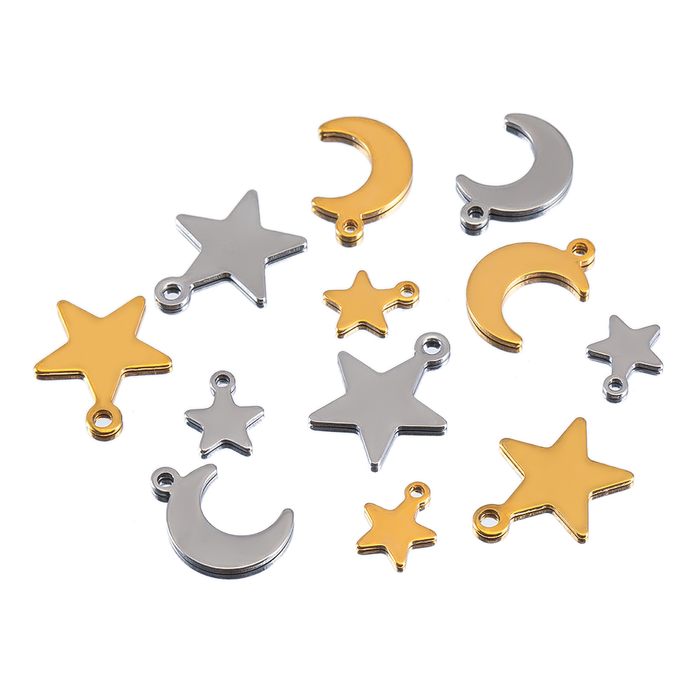 Moon Star Earrings - 20pcs สแตนเลสสตีลแบน Star Moon สร้อยคอจี้สําหรับ DIY