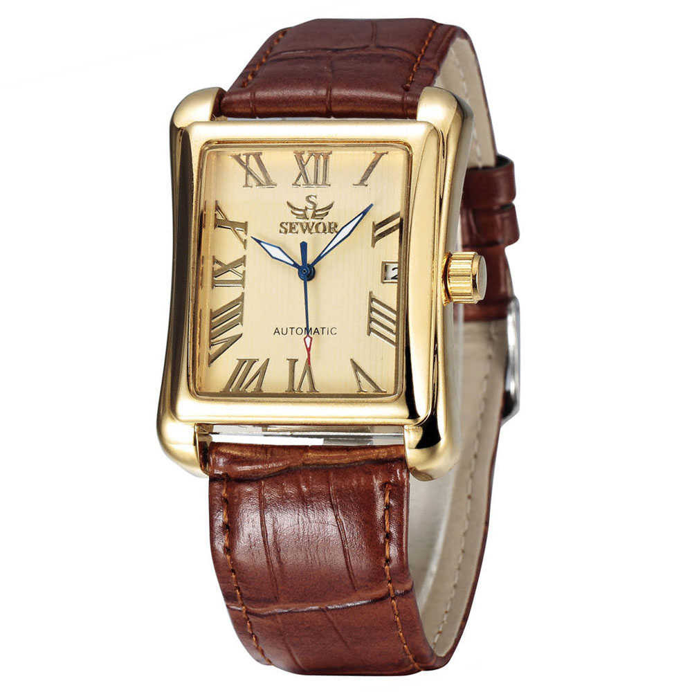 Cartier Watch Santos - SEWOR แบรนด์หรูผู้ชายนาฬิกาทองสี่เหลี่ยมผืนผ้าอัตโนมัตินาฬิกาผู้ชาย Classic นาฬิกา Relogio Masculino