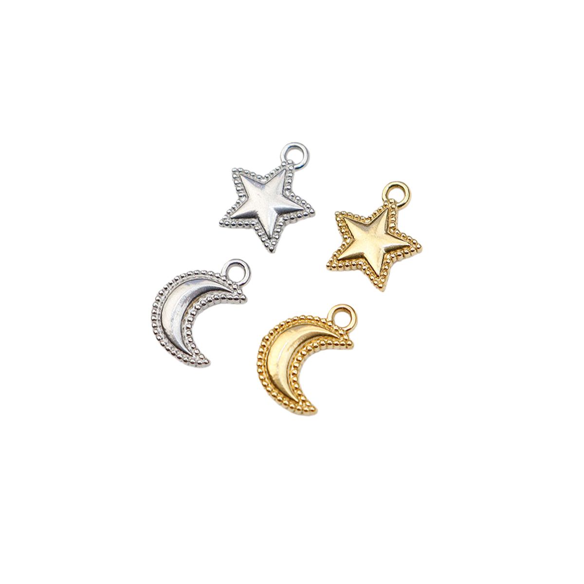 Moon Star Earrings - จี้รูปดาวและพระจันทร์ทำจากสแตนเลสแบบหล่อ 5 ชิ้น สำหรับทำสร้อยคอ ต่างหู เครื่องประดับแฟชั่น