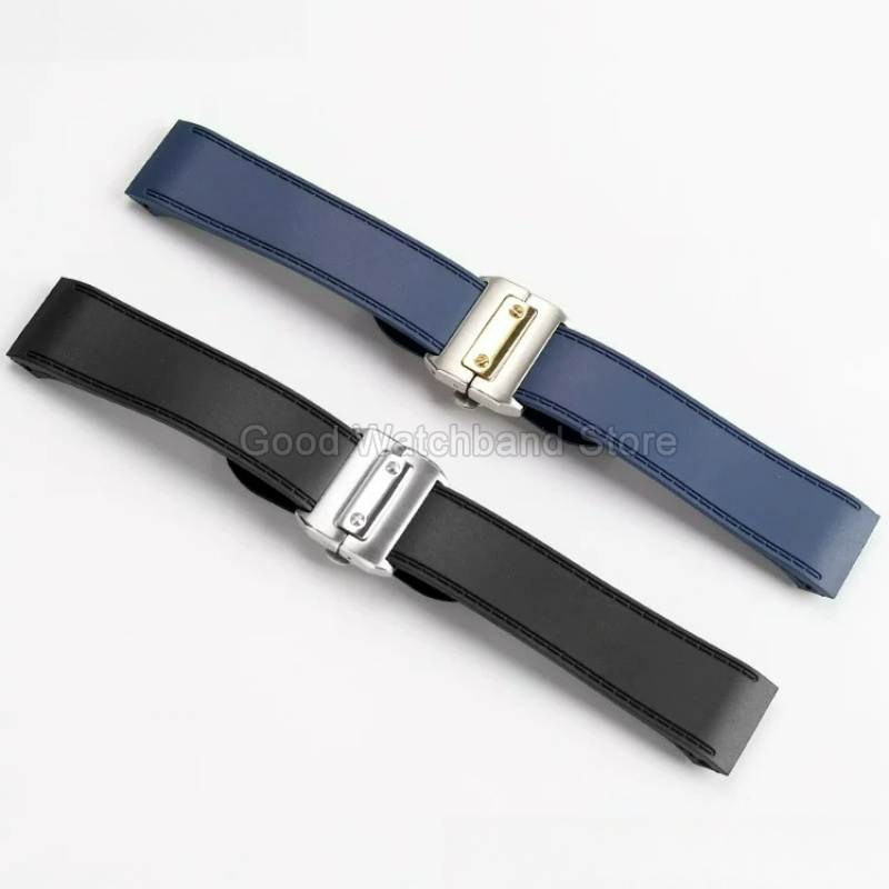 สายนาฬิกายางคุณภาพสูงสีดำน้ำเง - Cartier Watch Santos บทวิจารณ์และราคา