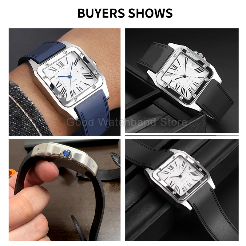 สายนาฬิกายางคุณภาพสูงสีดำน้ำเง - Cartier Watch Santos บทวิจารณ์และราคา